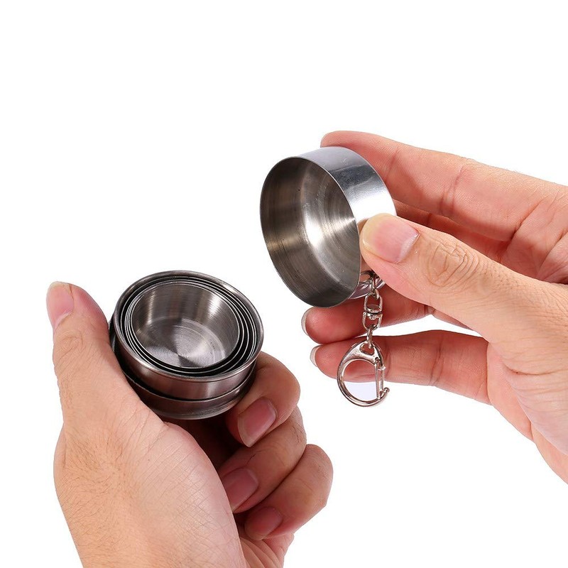 Stainless Steel Collapsible Cup Travel Folding Cup Camp Keychain Retractable