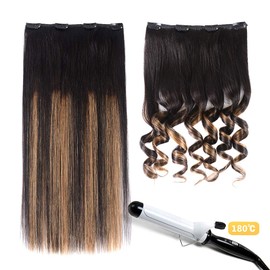 5 Pieces 18" Remy Clip in Hair Extensions Human Hair Natural Black to Chestnut Brown Highlight Black Ombre - Silky Straight Short Thick Real Hair Extensions for Women (18 inches, (1BT6) P1B, 90grams)