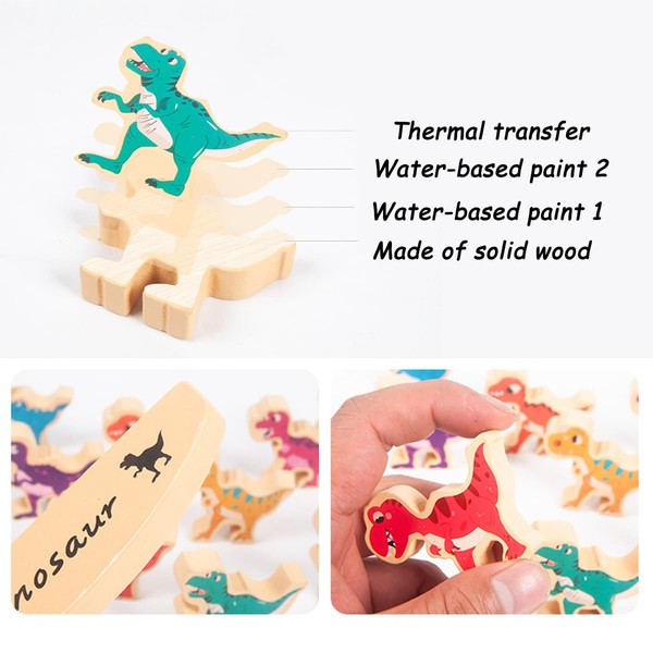 BSNRDX Wooden Stacking Games Toy Dinosaur Balancing Animal Stacking Blocks,