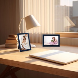 GoldenStateArt - 4x6 Enamel Picture Frame - Metal Gold Edge - Navy Blue Enamel for 4 x 6 In Photos Real Glass Front Easel Stand for Tabletop or Wall Mount Display (2 Pack)