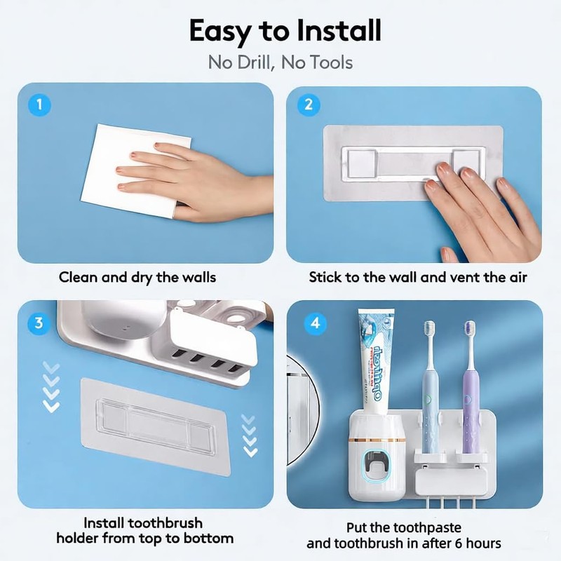 TuCao Wall Mounted Toothbrush Holder with Automatic Toothpaste Dispenser, No