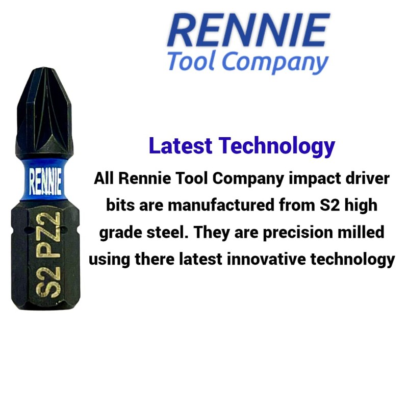 20 x Rennie Tools 25mm PZ2 Impact Screwdriver Driver Bits