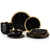 LOVECASA 12 Pieces Plates and Bowls Sets, Porcelain Black and