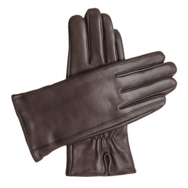 Downholme Women's Vegan Faux Leather Gloves with Warm Lining - Touch Screen Compatible, brown
