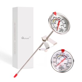 Telead Upgraded Candy Thermometer Waterproof - Oil Thermometer for Frying with Clips - 9" Side of Pot Rainbow dial Thermometer Deep Fry for Oil Candy Candle BBQ - Silver XL