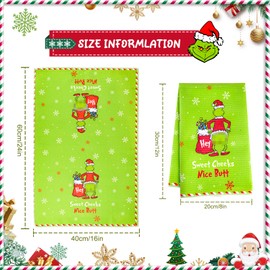 HGRGHH Christmas Kitchen Towels, 2 Pieces Funny Holiday Tea Towels 60 x 40 cm, Grin-ch Bath Towels Tea Towel Christmas for Table Decoration Christmas, Home Decorations, Cute Xmas Gifts (B)