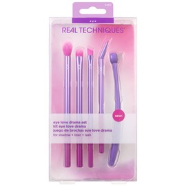 Real Techniques Eye Love Drama Makeup Brush Kit Professional Eye Brush Set Soft Bristles Cosmetic Brush for Eyeshadow Eyebrow Blending Fan Eyelashes Set of 5