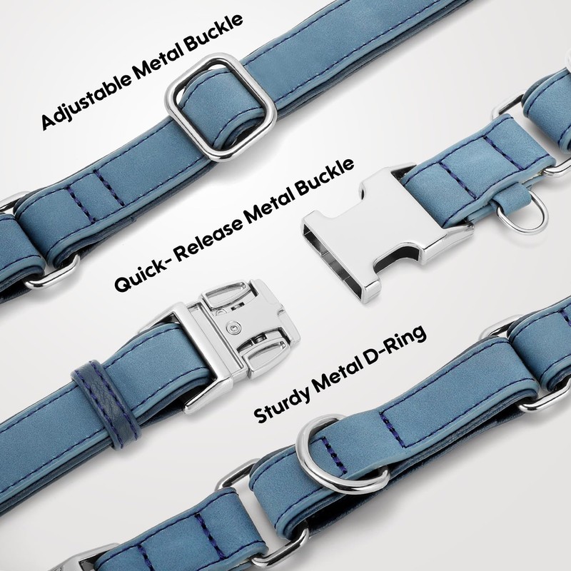 WHIPPY Vegan Leather Dog Collar No Slip Martingale Dog Collar