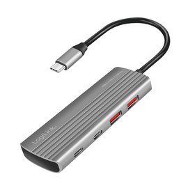 LogiLink UA0413 Ultra-Slim USB 3.2 Gen2 Hub, 2 x USB-A, 2 x USB-C, with PD (Power Delivery), 100 W, Space Grey