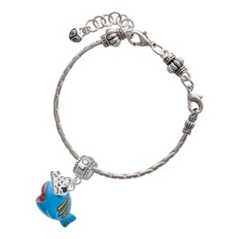 Delight Jewelry Resin Blue Fish with Orange Stripes - I Love You/Love You More Charm Beads (Set of 2)