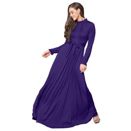 KOH KOH Womens Long Ruffle Sleeve High Neck Collar Pockets Elegant Modest Classic Evening Cocktail Vintage Abaya Semi Formal Maxi Dress Dresses Gown Gowns, Indigo Blue Purple L 12-14