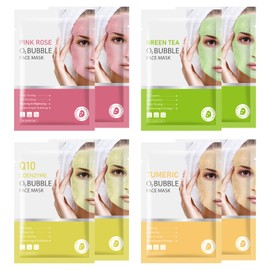 GUOYAOLIFU 8PCS O2 Bubble Mask Deep Cleaning Skin Care Bubble Face Sheet Mask for Cleansing & Moisturizing Coenzyme Q10, Green Tea, Turmeric, and Rose Bubble Mask