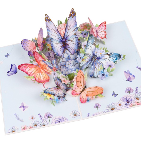 JOFONY Pop Up Card,3D Butterfly Flowers Greeting Cards with Envelopes