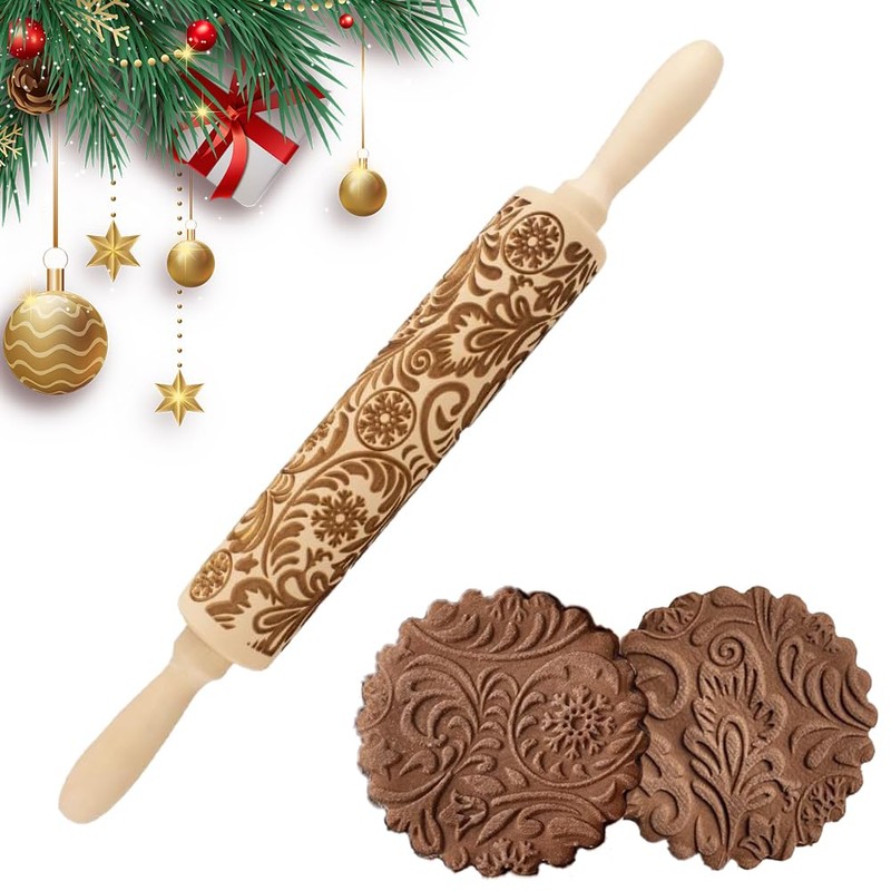 Homefantasy Rolling Pin with Pattern, Embossing Rolling Pin Made of