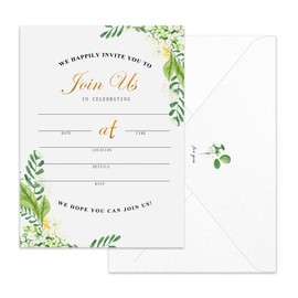 12 Invitations with Envelopes for all Occasions, Blank Fill-in Floral Watercolors Invites Perfect for: Wedding, Bridal Showers, Engagement, Birthday Party or Special Event (686-1)