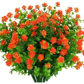 8 paquetes de flores artificiales artificiales para exteriores, resistentes a los rayos UV, no se decoloran, plantas de plástico sintético para jardín, patio, porche, ventana, caja de hogar