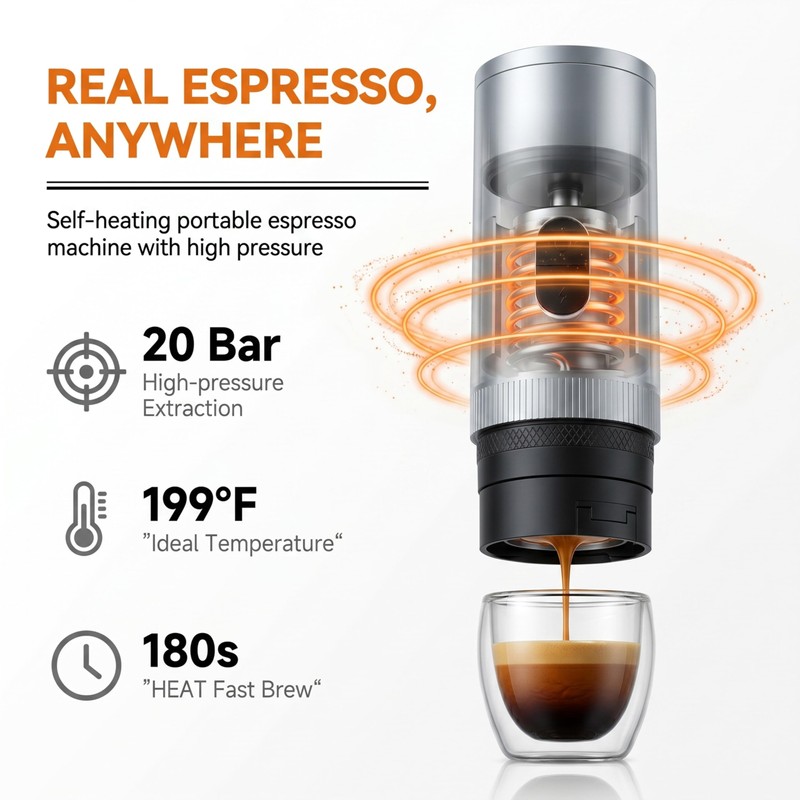 Portable Coffee Maker Electric Espresso Machine, 20 Bar Coffee Espresso