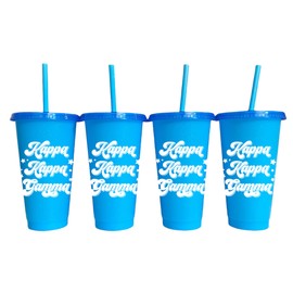 Sorority Shop Kappa Kappa Gamma Glitter Color Changing Cups, 4-Pack Reusable Cups with Lids and Straws