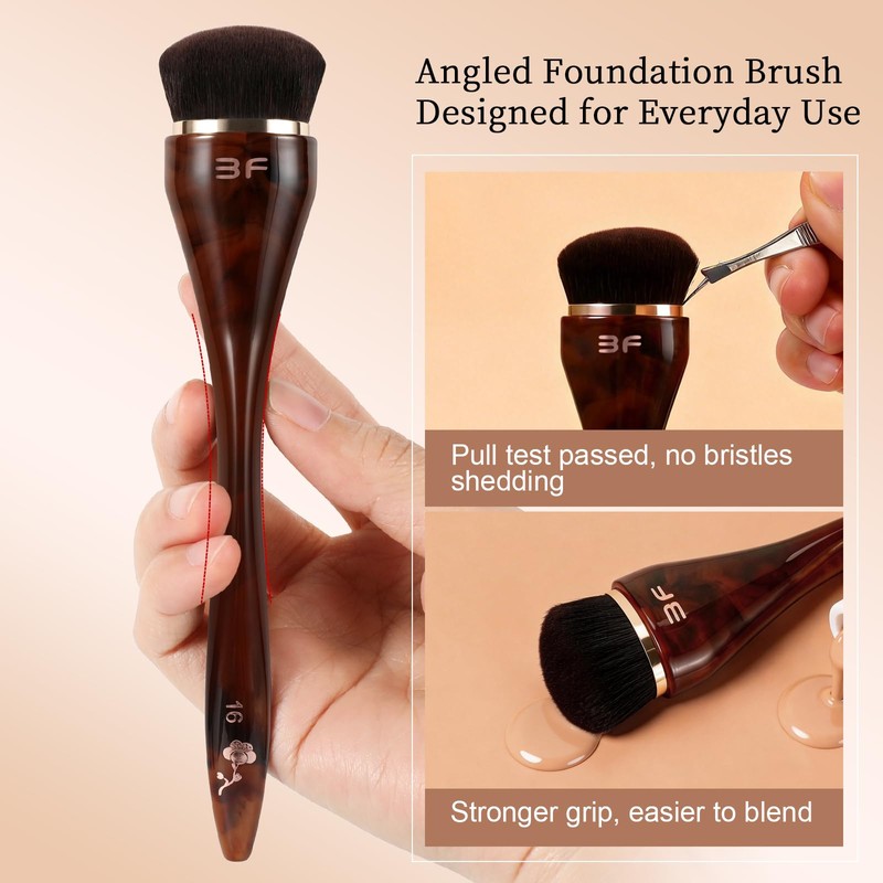 ACMEBEAUTY Angled Foundation Brush for Liquid Cream Blending, Brown, 1Pcs