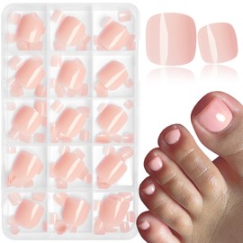 Bellelfin Press on Toenails Short Square Nude Pink Fake Toenail Glue ons Glossy Acrylic False Toe Press on Nails Artificial Toe Nail Tips for Women Girls,180Pcs