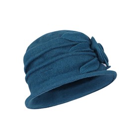XGOPTS Vintage Wool Bucket Hat for Women Vintage Old Fashion Hat Classic Hat Felt Fedora Hat Wrinkle Short Brim Hat Winter Hat Party Hat Vintage for Tea Blue