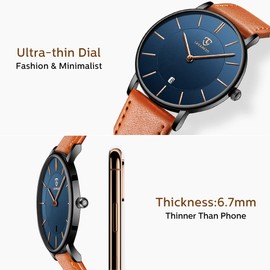 L LAVAREDO Watch for Men, Extremely Thin Mens Watches Minimalist Analog Men's Leather Wrist Watches with Time/Date, Birthday Gift for Men Boyfriend