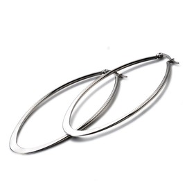 JewelryWe Women Ladies Stainless Steel Water Drop Oval Shape Dangles Hoop Earring Colour Silver