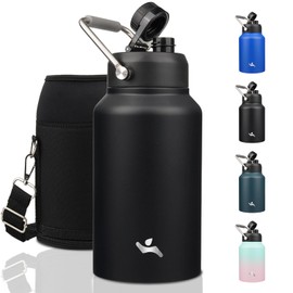 Konokyo Jug with Handle,87 oz Insulated Water Bottle with Carrying Pouch, Double Wall Vacuum Stainless Steel Metal Bottle,Black