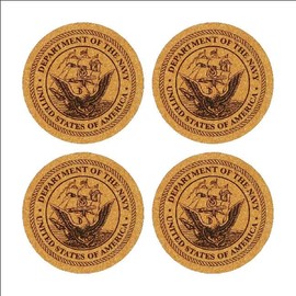 Navy Emblem Drink Coasters Set of 4 with Holder Laser Engraved Gift