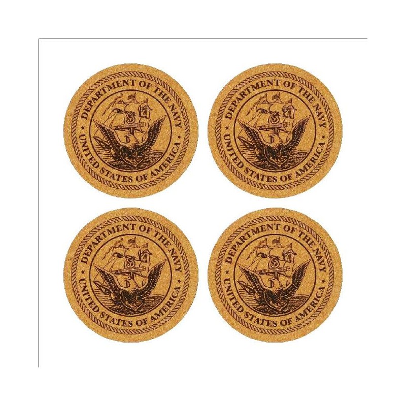 Navy Emblem Drink Coasters Set of 4 with Holder Laser