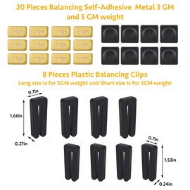 Hongping Lai 8 Sets Ceiling Fan Blade Balancing Kit with 12 Gold 3G, 8 Black 5G Metal Weights and 8 Plastic Balancing Clips