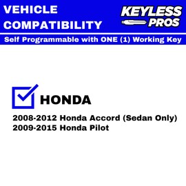 KeylessPros 4-Button Keyless Entry Remote Key Fob Replacement, Compatible with 2008-2012 Honda Accord, 2009-2015 Honda Pilot, KR55WK49308 (2-Pack)
