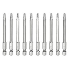 sourcing map 10pcs T25 Security Torx Bit 1/4" Hex Shank 3" Long S2 Steel Magnetic Tamper Resistant Star Bits Screwdriver Torx Head with Hole for Driver Drill Bits Remove Fastening Screws