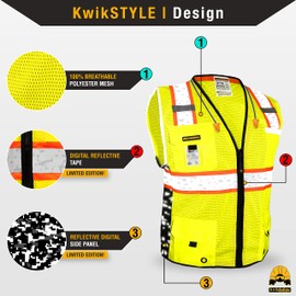 KwikSafety - Charlotte, NC - BIG KAHUNA DIGITAL Safety Vest [LIMITED EDITION] Class 2 ANSI OSHA Reflective Hi Vis Heavy Duty Surveyor Construction Industrial Work Gear/Yellow 2XL