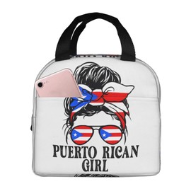 KOSUES Puerto Rican Woman Messy Bun Insulated Lunch Box Large Capacity Thermal Lunch Bag Cooler Lunch Meal Tote Bag Reusable Handbag With Front Pocket For Work Picnic Travel Hiking