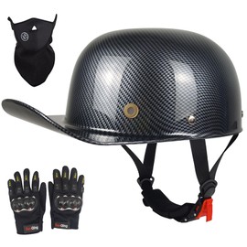 XINGSILUC Baseball Motorcycle Helmet - Half Helmet Motorcycle Men Women for Bike Cruiser Chopper Moped Scooter with Gloves and Masks, Dot Approve - Carbon Fiber,L