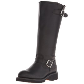 RIDETECS 16" Leather Biker Riding Boots For Men, Black - Tall & Wide Calf Adjustable Vamp With Side Ankle Straps