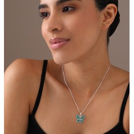 LeCalla 925 Sterling Silver Crystal Butterfly Pendant Necklace for Women | Green Cubic Zirconia Butterfly Necklaces | Women's Friendship Mother's Day Holiday Beach Jewelry Gift 18 Inches