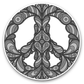 2 x 7.5cm Vinyl Stickers (bw) - Flowery Peace Symbol Logo Hippy 40394