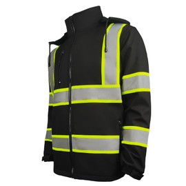 SMASYS Safety Softshell Jacket for men, High Visibility Rain coat Waterproof, Hi Vis Rain jacket workwear (Black, L)