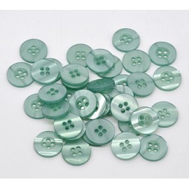 100 x Green Blue 15mm Resin Round Buttons with 4 Holes for Clothes Sewing, Card Making, Scrapbook Art.