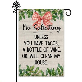 Hafhue No Soliciting Garden Flag, 12 x 18 Inch Double Sided Farmhouse Holiday Yard Garden Lawn Decoration Flag, No Soliciting Humorous Banner, Funny Dark Humor Style House Gifts, Front Porch Sign ﻿
