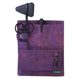 Geekidoc Premium Portuguese Cork 4-Piece Pocket Organizer Kit for Doctors, Nurses, and Students | Includes Pocket Protector, Reflex Hammer, Bandage Scissors & Rubber Coated LED Penlight | Purple