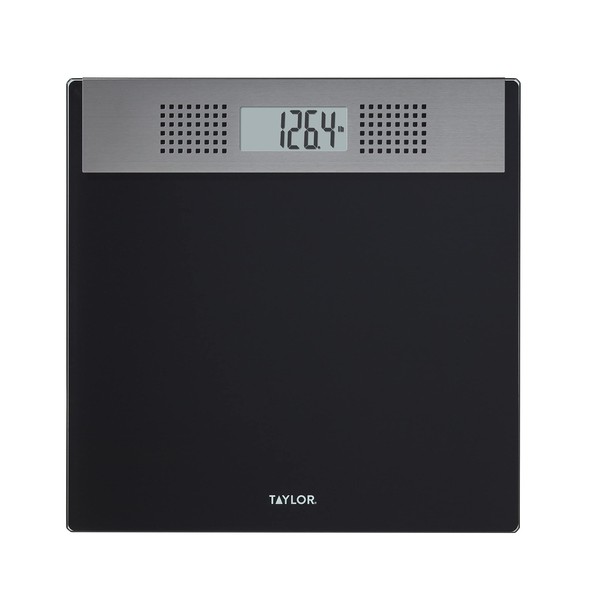 Taylor Digital Bathroom Talking Scale, 5 Languages, Scales for Body Weight, Black Glass with Stainless Steel Accents, 440 LBCapacity, Black with Stainless Steel Accents (5294755)