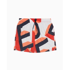 Emporio Armani Men's Mid Boxer Swimming Trunks, Big Ea White/Red.com