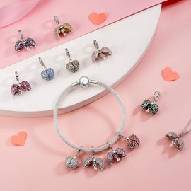 Annmors 925 Sterling Silver Birthstone Bead Charms for European Bracelets and Necklace Beads with 5A Cubic Zirconia, Christmas, Valentine's Day, Mother's Day, Gift Tag for Women and Girls, Sterling