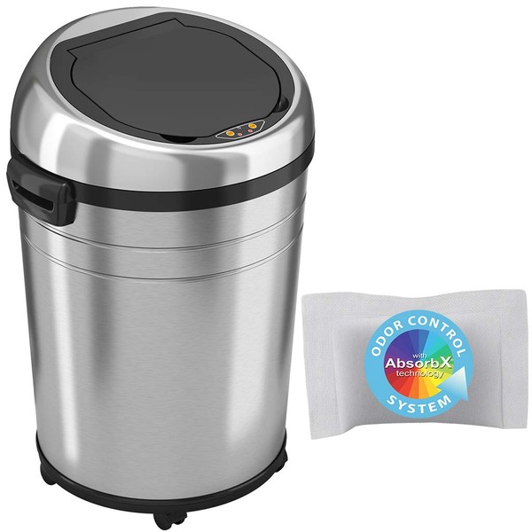 iTouchless Glide 18 Gallon Sensor Trash Can with Wheels and AbsorbX Odor Control System, Stainless Steel, 68 Liter Automatic Kitchen or Office Garbage Bin (Battery or AC Adapter - Both not included)