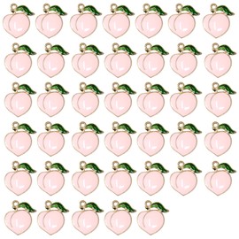 Yueton - 40 colgantes de aleación esmaltada de color rosa y melocotón, bonitos colgantes de frutas y alimentos pequeños para llaveros, aretes, pulseras, collares, joyería y manualidades, Acero aleado, No es una piedra preciosa