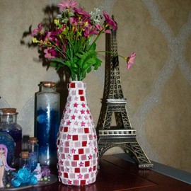 Flower Vase for Home Decor, Soda glass bottles are recycled and reused for handmade vases mosaic pieces for Office, Living Room Kitchen, Wedding (Pink)