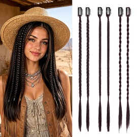 6 PCS Clip in Braid Hair Extensions 14 Inch Synthetic Boho Braided Hairpieces Clip on Viking Braids Hair Extensions for Women Girls Daily Party Festival Black Brown
